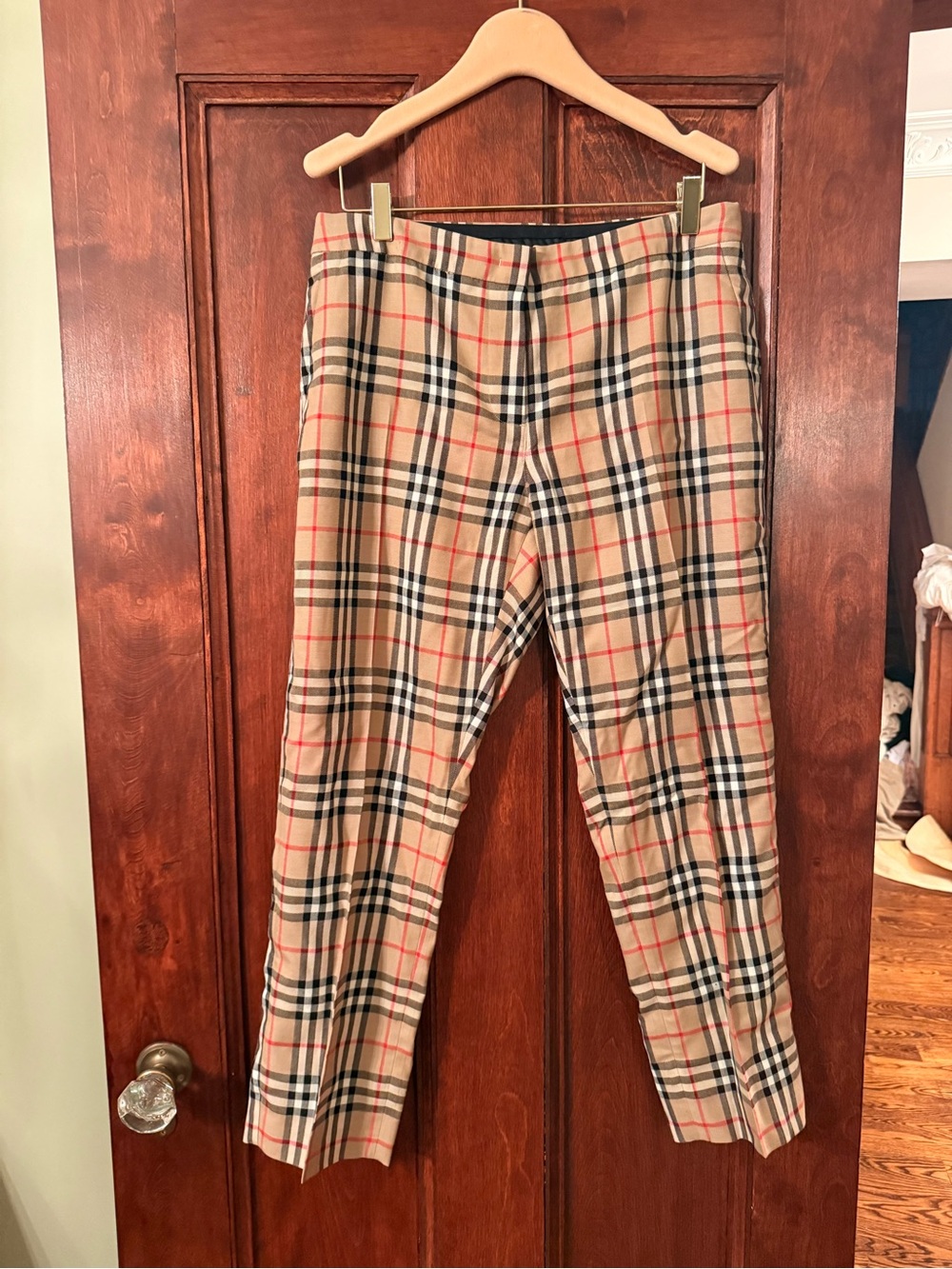 Burberry Beige Plaid Skirt with Black and Red Accents